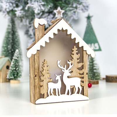 

Gobestart LED Light Wood House Cute Christmas Tree Hanging Ornaments Holiday Decoration