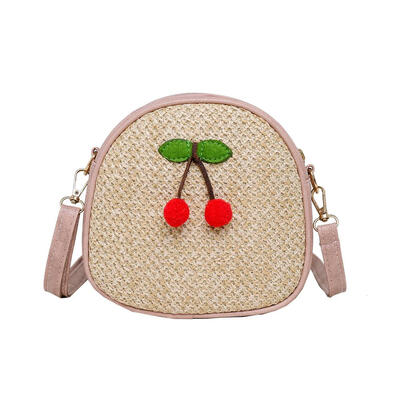 

Cherry Decor Shoulder Messenger Handbags Beach Women Straw Crossbody Bags