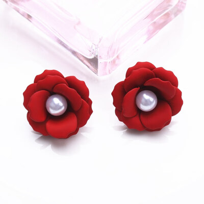 

EK703 Fashion Cute Spray Paint Pearl Flower Stud Earrings For Women Korean Jewelry Boho Metal Brincos Girl Gift Wedding Earrings