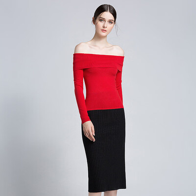 

PREISEI Spring Autumn Women Sexy Elegant Solid Off Shoulder Slash Neck Long Sleeve Pullovers And Sweaters Ladies