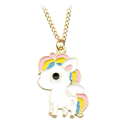 

DIY Cute Unicorn Necklace Love Heart Pendant Cartoon Rainbow Drop Shipping Chain Childhood Horse Choker Gold