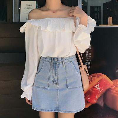 

Sexy Women Bardot Off Shoulder Tops Ladies Long Sleeve Ruffle Tee Shirt Blouse
