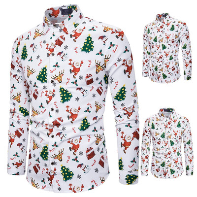

Tailored Fashion Mens Christmas Printed Long Sleeve Casual Fit Silm Shirt Blouse Tops