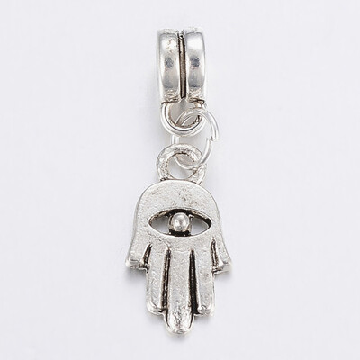 

Tibetan Style Alloy European Dangle Beads Lead Free & Cadmium Free Hamsa Hand Antique Silver 27mm