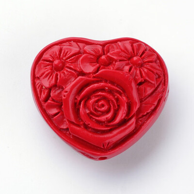 

Cinnabar Beads Heart Carved Flower Red 355x395x215mm Hole 25mm