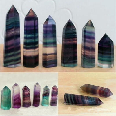 

Luxury Natural Fluorite Quartz Crystal Stone Point Healing Hexagonal Wand 01