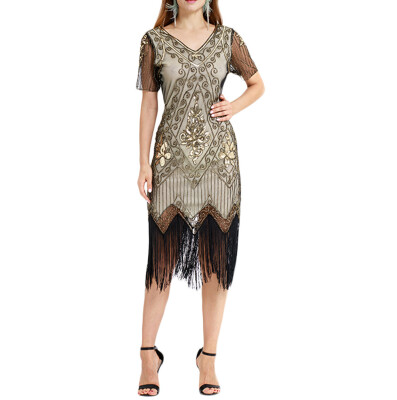 

〖Follure〗Women Vintage 1920s Bead Fringe Sequin Lace Party Flapper Cocktail Prom Dress