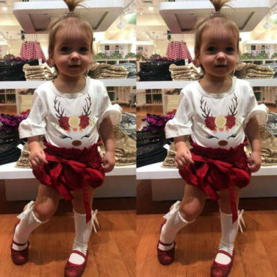

Newborn Baby Girls Christmas Clothes ELK Romper Tops Shorts Outfits 4PCS Set