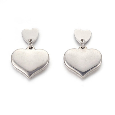 

304 Stainless Steel Ear Studs Heart Stainless Steel Color 25mm Pin 07mm