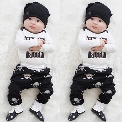 

Newborn Infant Baby Boys Girls Letter RomperSkull Bone Print Pants 2pcs Clothes