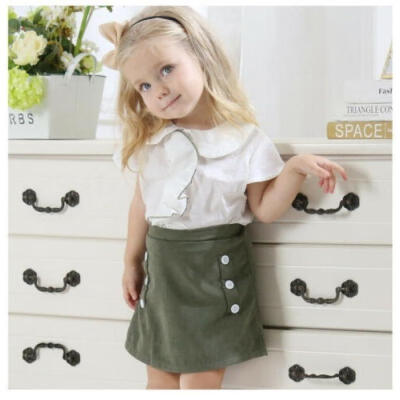 

Kids Baby Girls Summer Cute Short Sleeve Ruffle T-shirt Tops Midi A-line Skirts Outfit Set Sunsuit