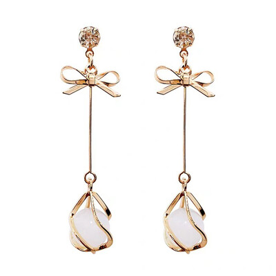 

Fashion Women Luxurious Cat-Eye Gemstone Crystal Earrings For Women Bow Knot Dangle Earring Gold Earrings Fashion Jewelry