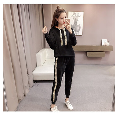 

Winter sports suit womens golden fleece 2018 new thick double-sided velvet warm casual two-piece set