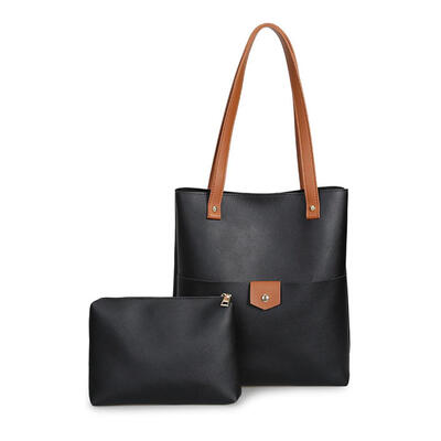 

2pcs Solid Color Bag Women Large Capacity Shoulder Leather Bags Zip Clutch