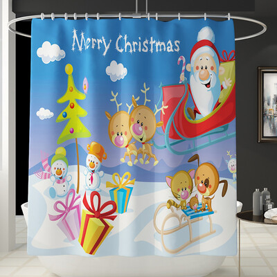 

Siaonvr Santa Christmas Print Toilet Bathroom Mat And Shower Curtain Four-Piece Set