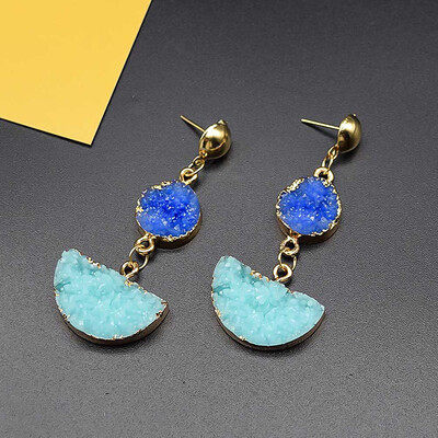 

1Pair Resin Stone Earings For Women Jewelry Handmade Semicircle Drop Dangle Earing Eardrop Long Earrings