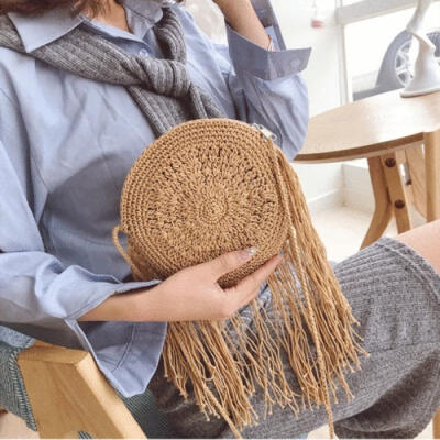 

Women Straw Bag Summer Beach Rattan Shoulder Bags Wicker Weave Handbag US