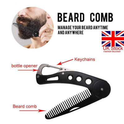 

UK Beard Comb Mens Shaving Pocket Male Stainless Steel Mustache Brush Portable