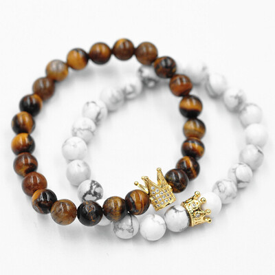 

UEUC King&Queen Crown Distance Couple Bracelets His&Her Friendship 8mm Beads Bracelet