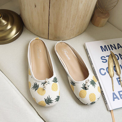 

Baotou half slippers womens summer 2019 new Korean version of pineapple strawberry cold trawl red loafers shoes with no heel shoe