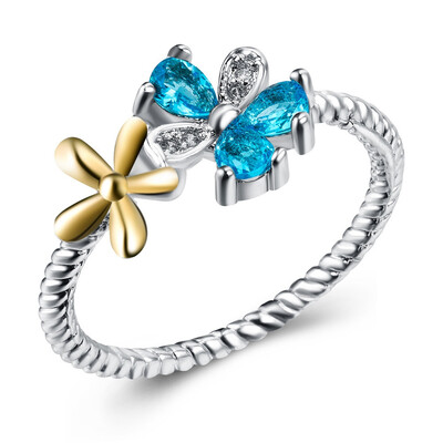 

New Fashion White Flower Ring Ladies Crystal Rhinestone Women Gift Jewelry