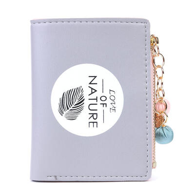 

Cute Women Bifold Purse Printing Beads Pendant Leather Wallet Card Holder