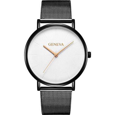 

GENEVA mesh band mens watch new design minimalist male clock stainless steel quartz wristwatch luxury business black watches