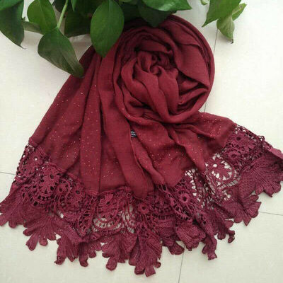

Womens Muslim Headwear Lace Long Scarf Hijab Wrap Islamic Shawls Arab Scarves