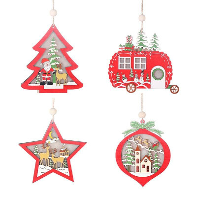 

4 Types Decoration In 1 Bag Delicate Christmas Decoration Wooden Hollowed-Out Pendant With Light