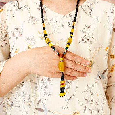 

FW Womens beautiful yellow beads string costume necklace gift