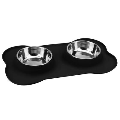 

Stainless Steel Double Bowl Pet Dog Feeding Food Water Dish Silicone Mat