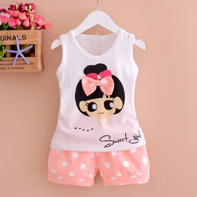 

Summer Baby Girls Sleeveless Cartoon Print Vest TopsShorts Casual Outfits Sets 2019