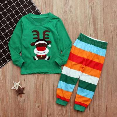 

Christmas Infant Kids Baby Boy Girl Cartoon Print Sweater ShirtLong Pants 2-9 T