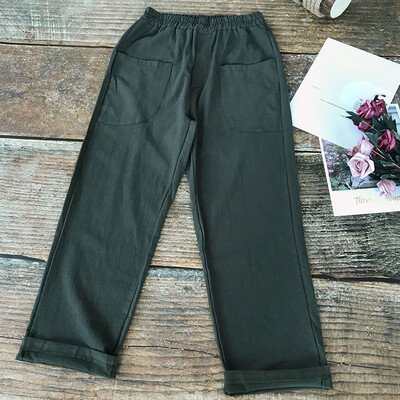 

Autumn Winter Women Casual Loose Pockets Pants Plain Straight Trousers Plus Size
