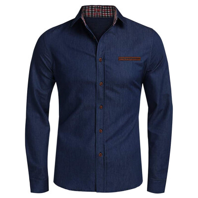 

Toponeto Mens Casual Button Trun-down Collar Denim Long Sleeve Shirts Tops Blouse