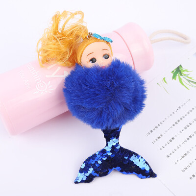 

Creative new mermaid Key Chains Animal Mermaid Keychain Lovely Rabbit Fur Ball Car Keyring Women Key Holder Bag Jewelry