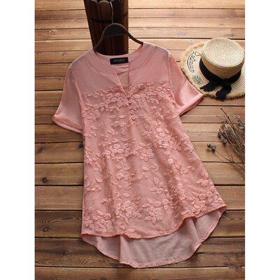 

Womens V Neck Short Sleeve Floral Loose Tops Casual Plain Tee Shirt Blouse