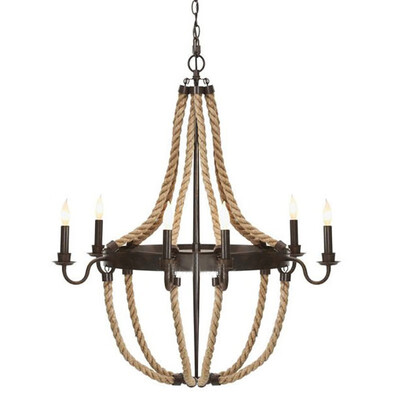 

Baycheer HL371838 30" Wide Large Rope LED Chandelier with 6 Light in Olde Iron Black Finish