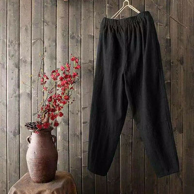 

Mens Linen Cotton Loose Pants Beach Drawstring Yoga Casual Long Slacks Trousers