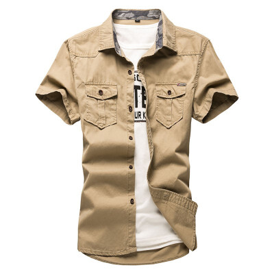 

SQSI Summer Short Sleeve Shirt Mens Loose Thin Tops Army Green Wear Shirt 4943