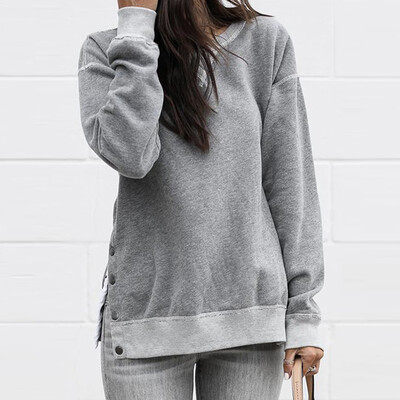 

Roseonmyhand Women Fashion Button Long Sleeve Solid Casual O-Neck Blouse T-Shirt