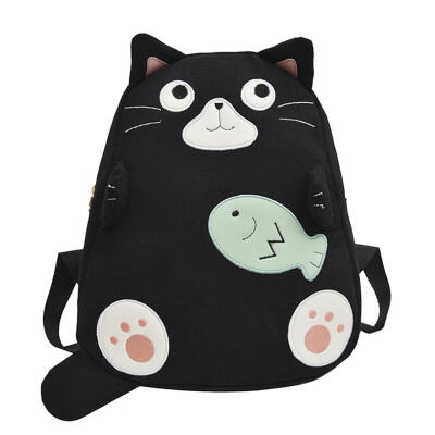 

Fashion Cat Print Travel Backpacks Women Canvas Shoulder Top-handle Bags