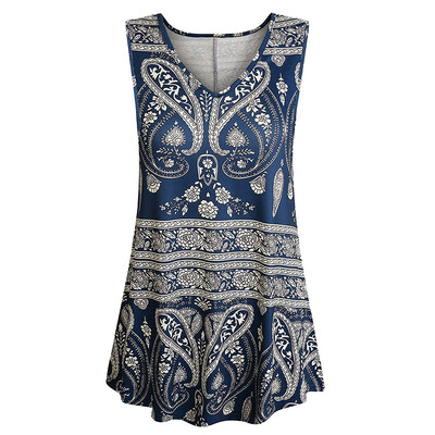 

Starmoon Womens Summer Printed Sleeveless V Neck T Shirts Blouse Pleats Tunic Tank Tops