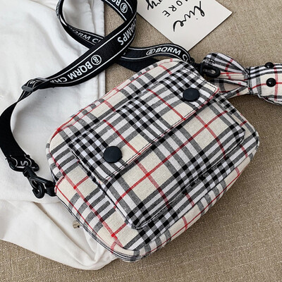 

Canvas bag women2019 new style Korean 100-way small square bag check casual single-shoulder one-shoulder one-shoulder and