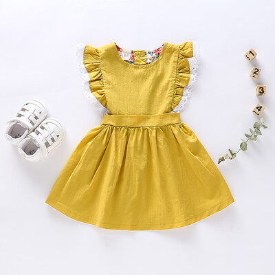 

Summer Toddler Baby Girls Sleeveless Ruffles Solid Print Dress Clothes