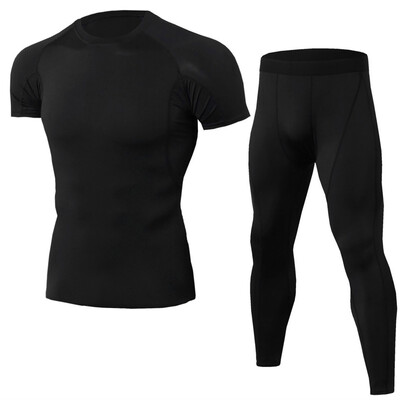 

Toponeto Mens Elastic Fitness T-shirt Fast Drying Tops Long Pants Sports Tight Suit