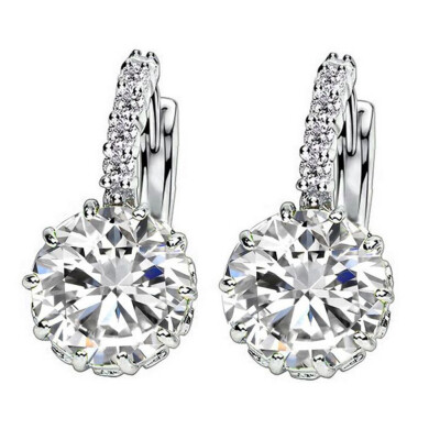 

Women Round Cubic Zirconia Inlaid Huggie Hoop Earings Piercing Jewelry Gift