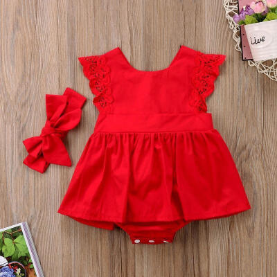 

US Newborn Toddler Baby Girl Clothes Romper BodysuitHeadband Kids Dress Outfit