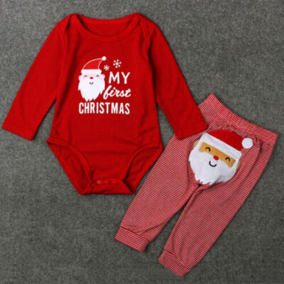 

2PCS Newborn Baby Boy Girl XMAS Clothes Santa Claus Romper Jumpsuit Pants Outfit