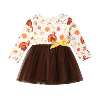 

US Thanksgiving Toddler Kid Baby Girl Clothes Turkey Casual Party Tutu Dress